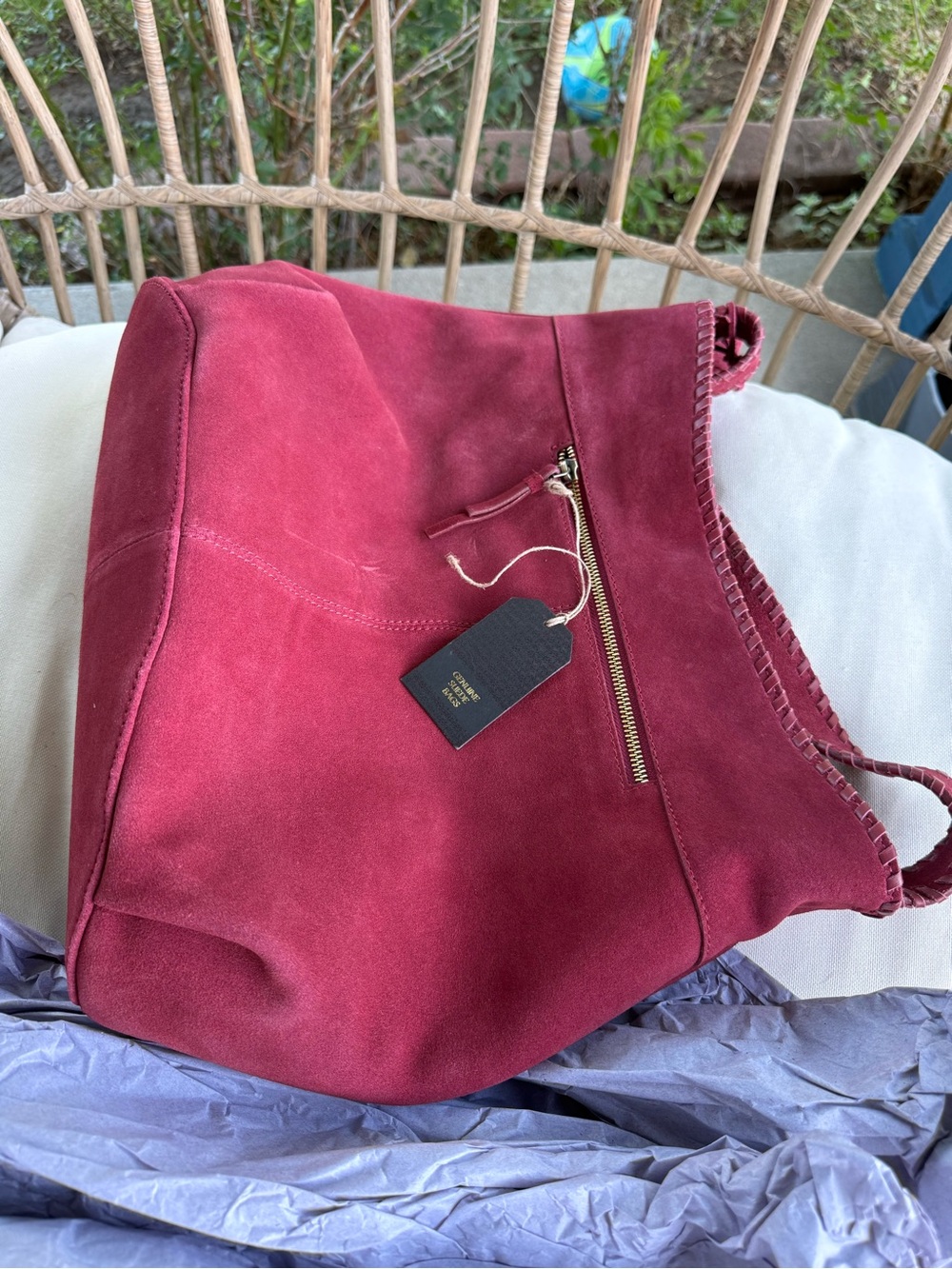 NWT Genuine Leather Burgundy Suede Shoulder Bag Hobo Tote - Picture 9 of 16